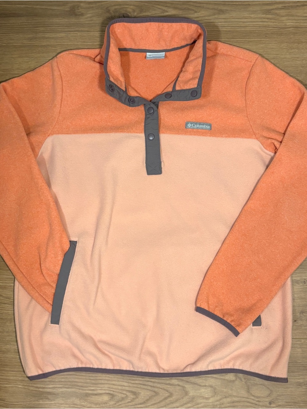 Columbia Two-Tone Peach & Coral Fleece Snap Pullover